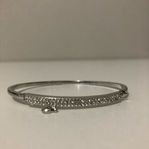 Coach Signature Pave Bar Hinged Crystal Bangle Bracelet With Dangling C Charm